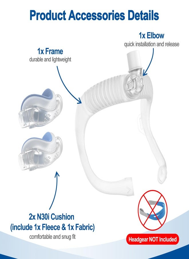 MEDICOLOR Upgraded Set for Airtouch N30i & Airfit N30i, with 2 Nasal Pillow Cushion (Fleece & Fabric), Frame & Elbow, Secure Seal Mask for Warm & Quiet Sleep, Easy to Use CPAP Supplies, No Headgear, Blue-Medium - Image 3